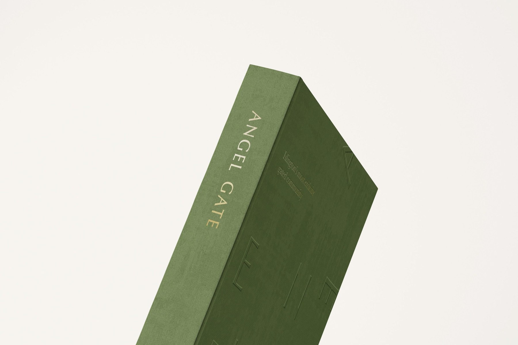 Angel Village brochure with linen-bound cover, Islington — print design by HDEY