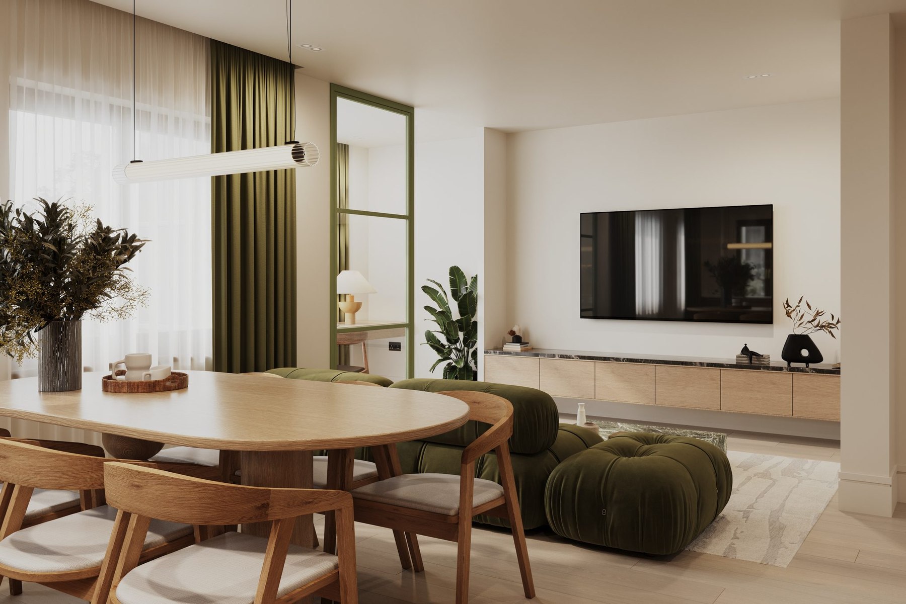 Angel Village dining area looking into the living room, Islington — interior design by HDEY