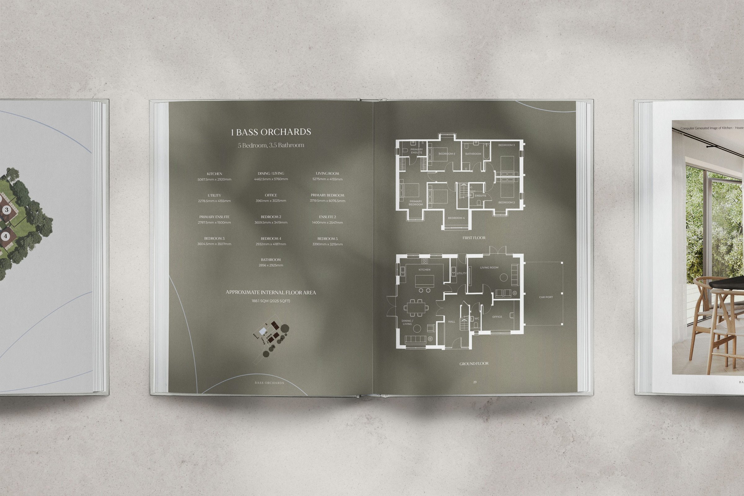 Bass Orchards brochure spread — site map and the local area, Matfield, Kent, editorial design by HDEY