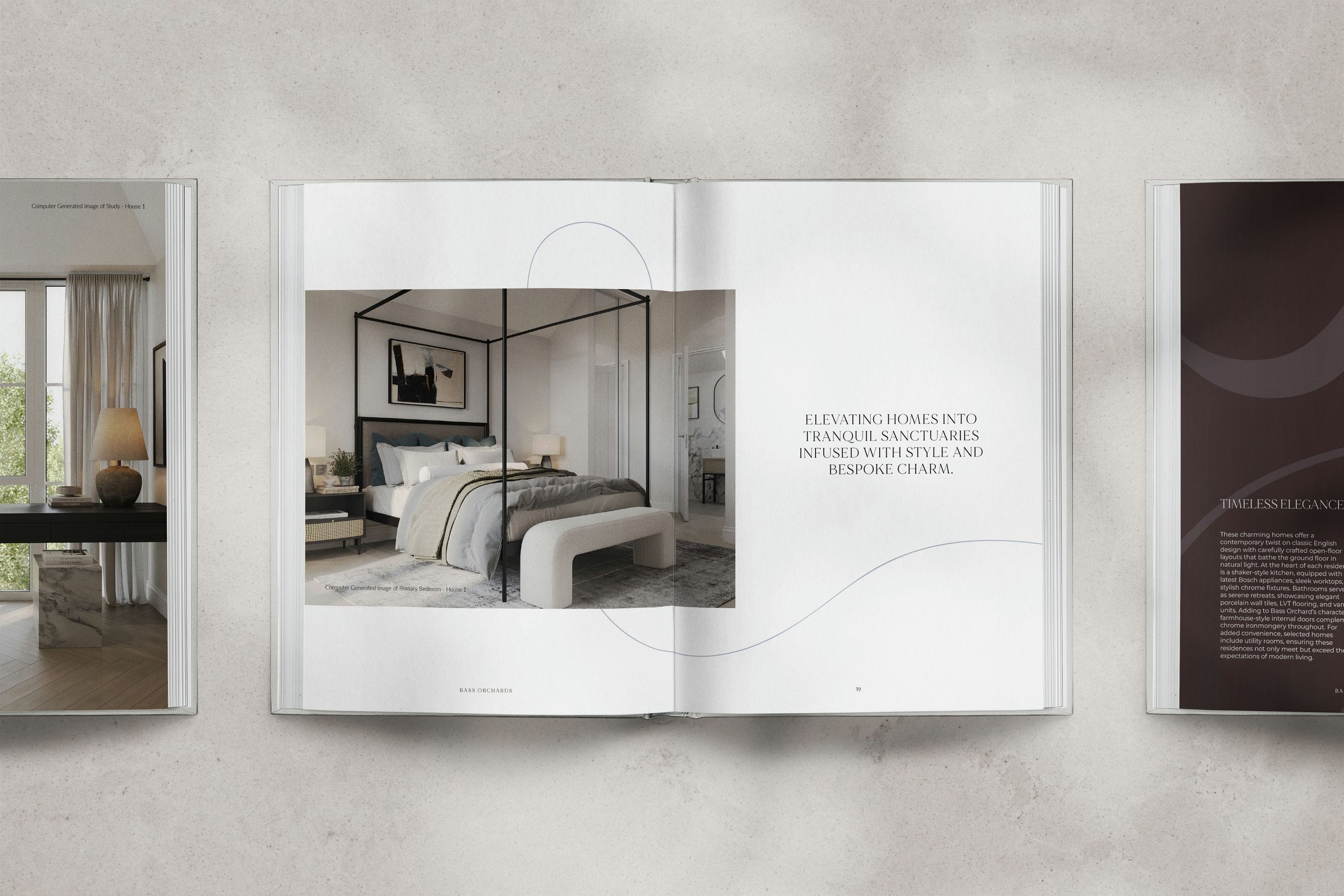 Bass Orchards brochure internal spreads — print design by HDEY