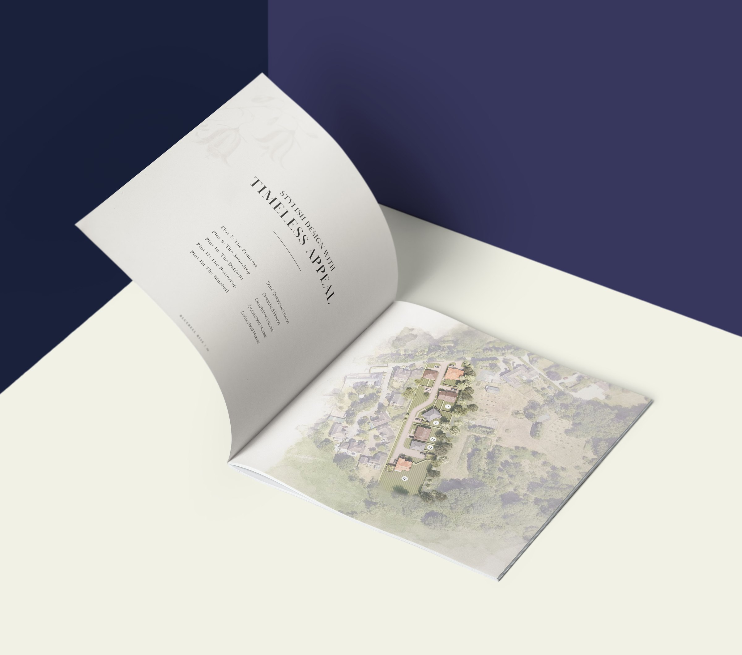Bluebell Rise brochure cover and pages — print design by HDEY