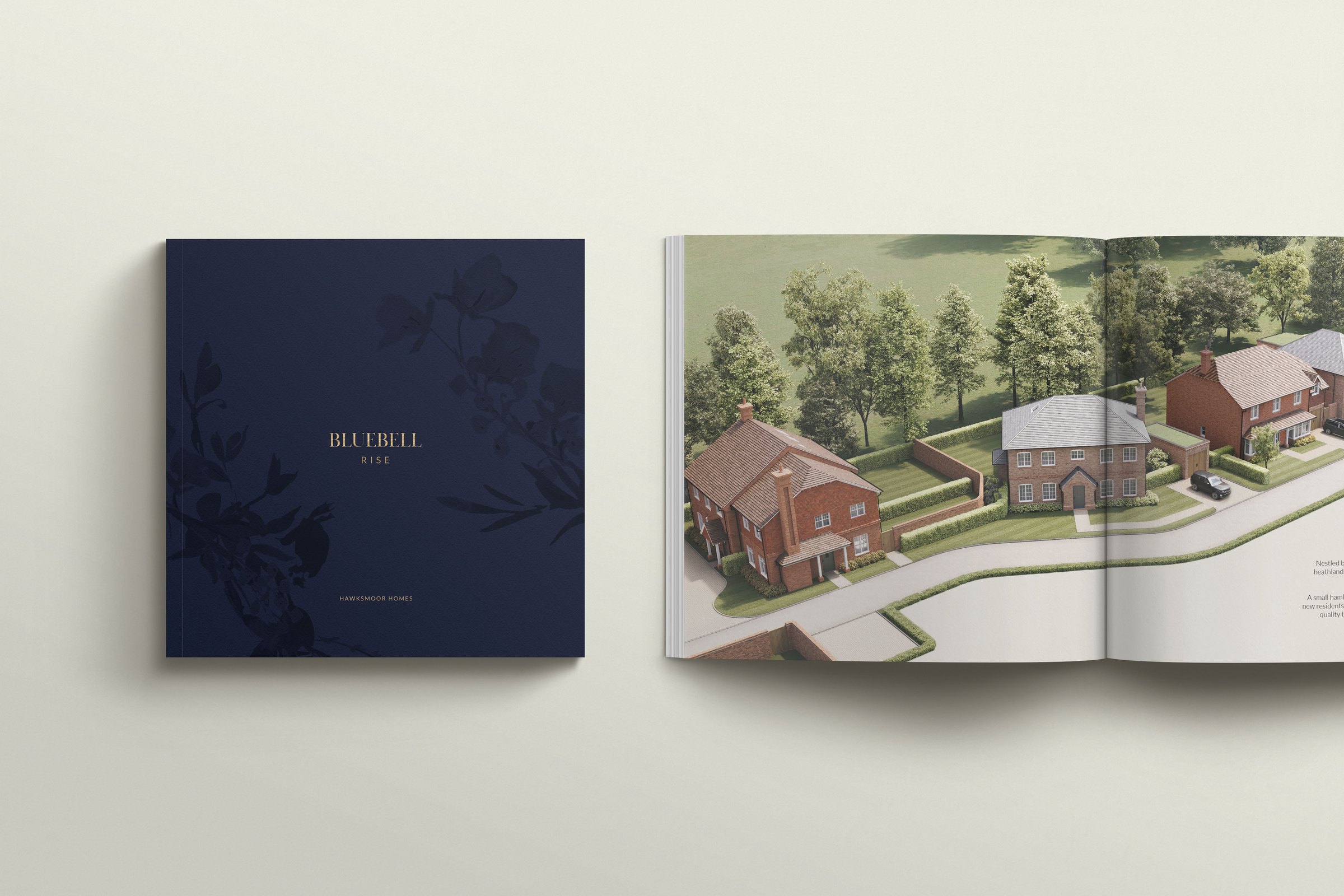 Bluebell Rise brochure spread — print design by HDEY