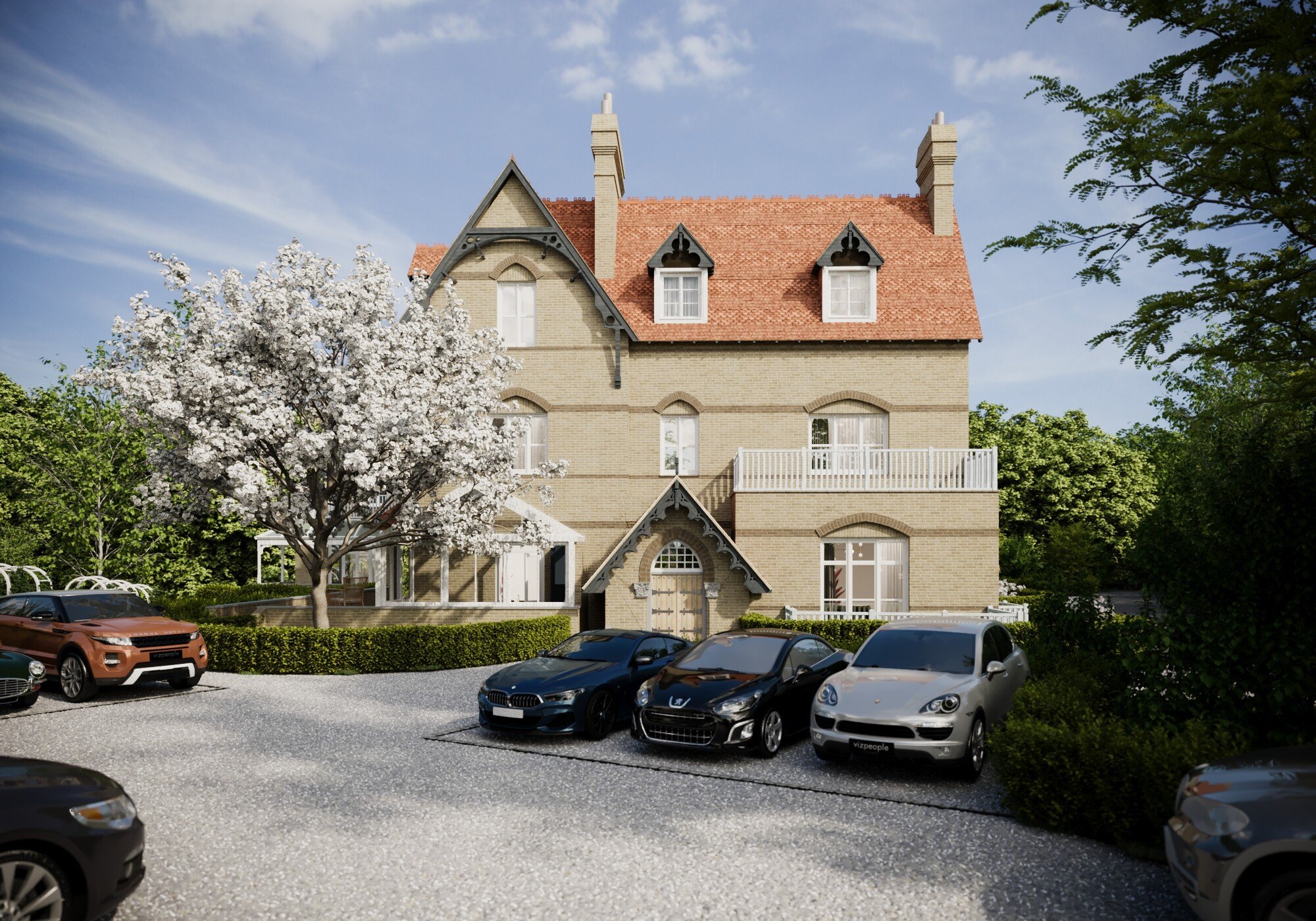 Broadwater House external CGI — the Victorian house and private drive, Royal Tunbridge Wells, by HDEY