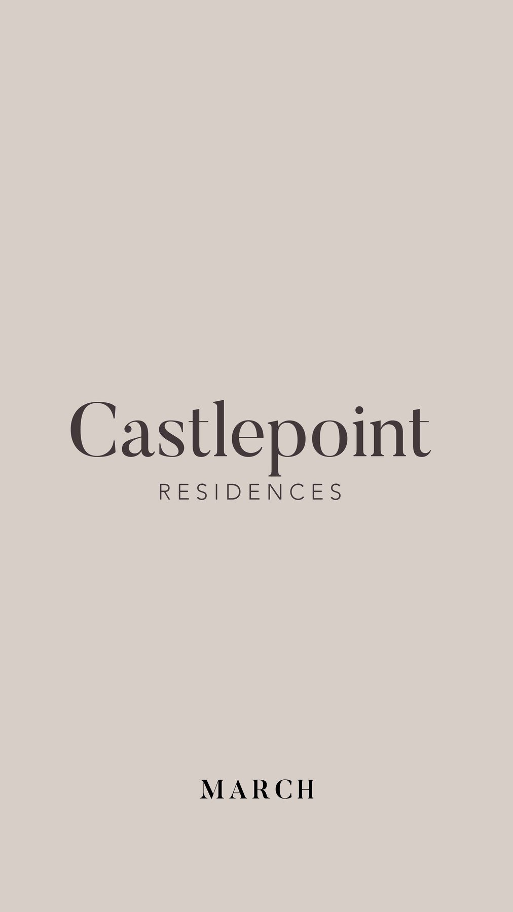 Castlepoint Residences wordmark in brown-black on warm greige, brand identity by HDEY
