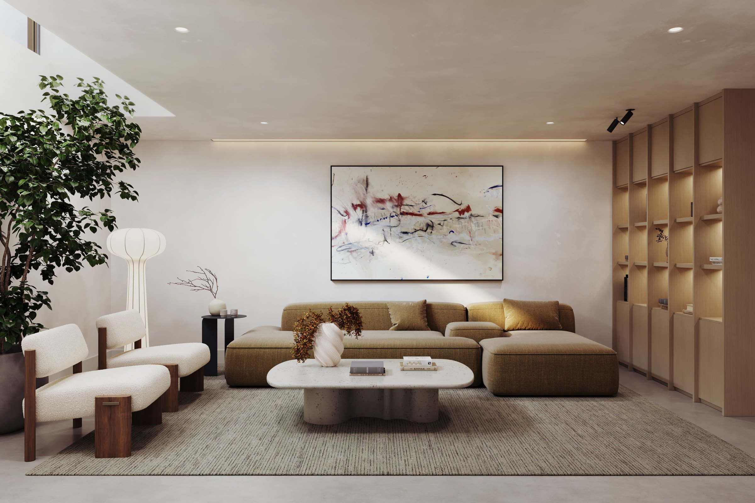 Eastbrook basement living room with natural light, East Dulwich — interior design by HDEY