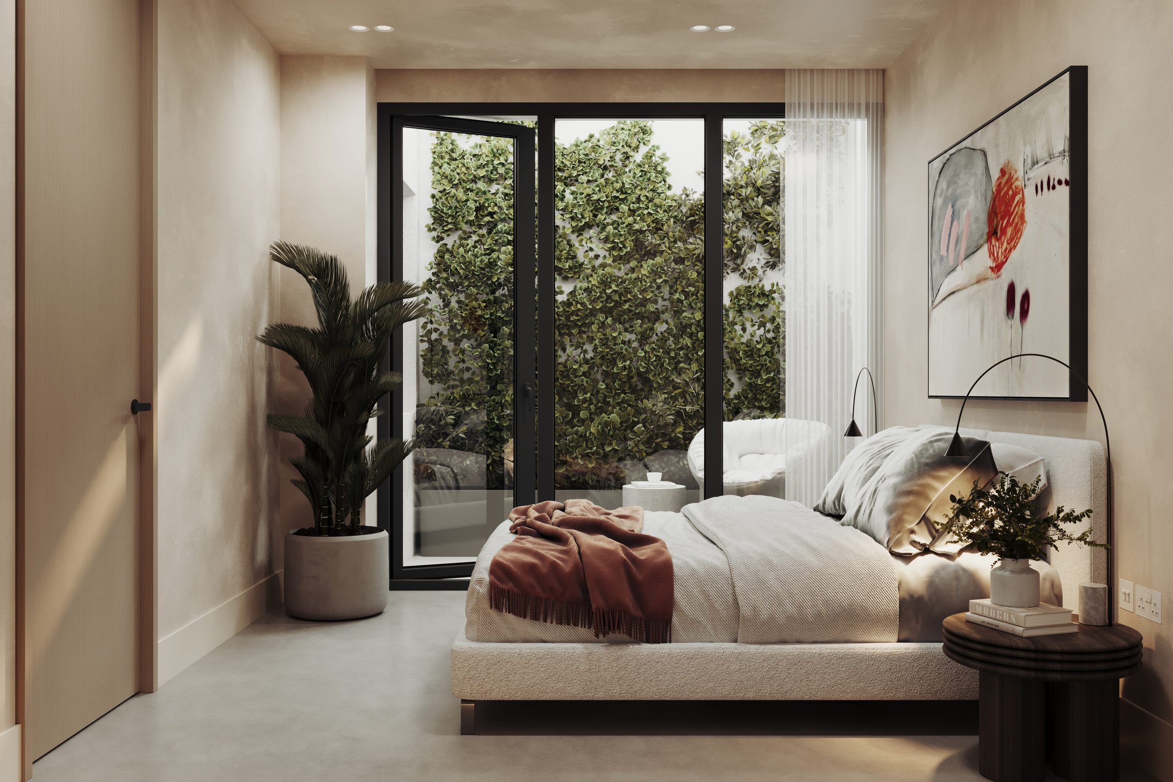 Eastbrook basement guest bedroom, East Dulwich — interior design by HDEY