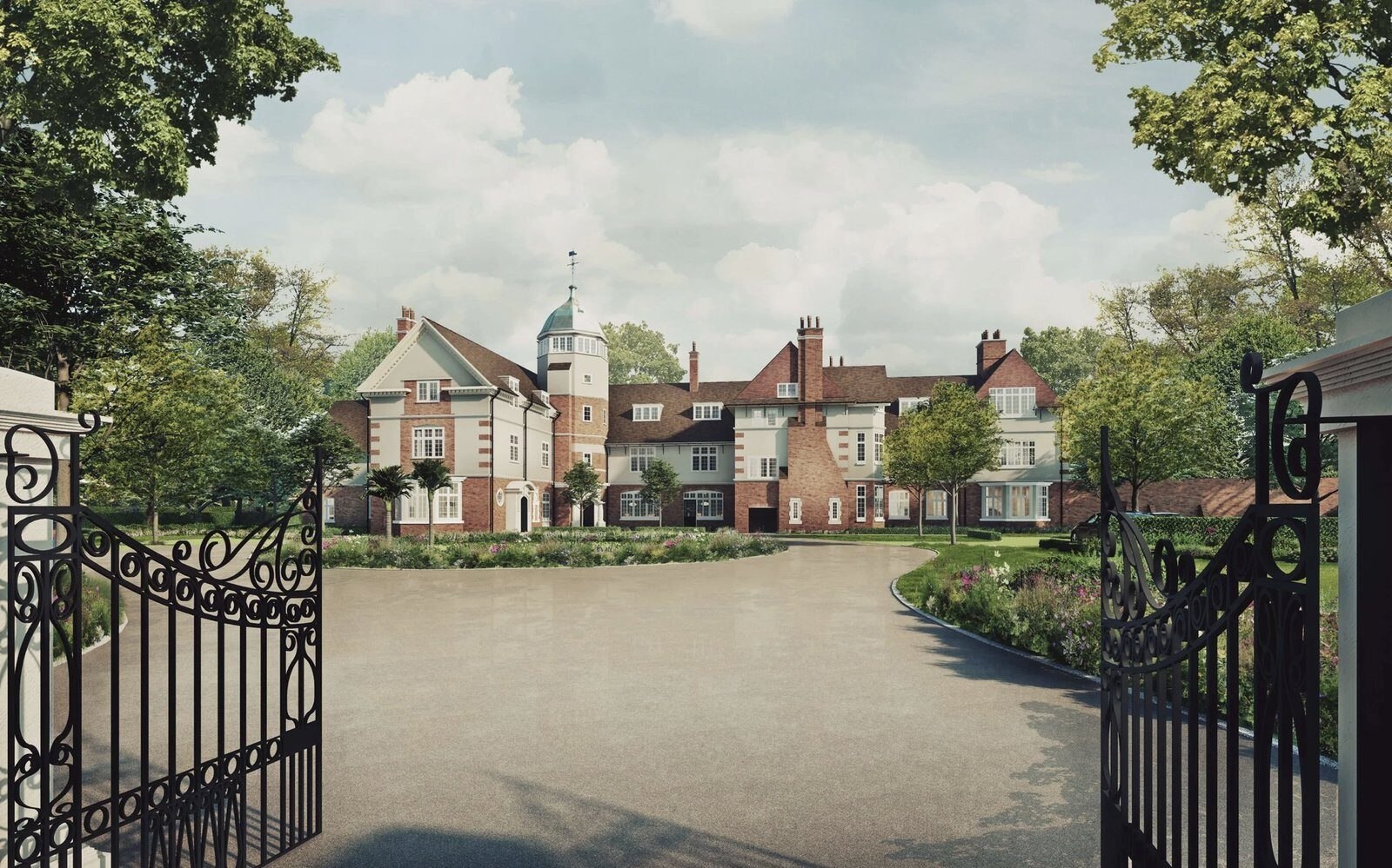 Elliott House exterior CGI showing the gated entrance and red brick frontage — Build to Rent scheme by HDEY