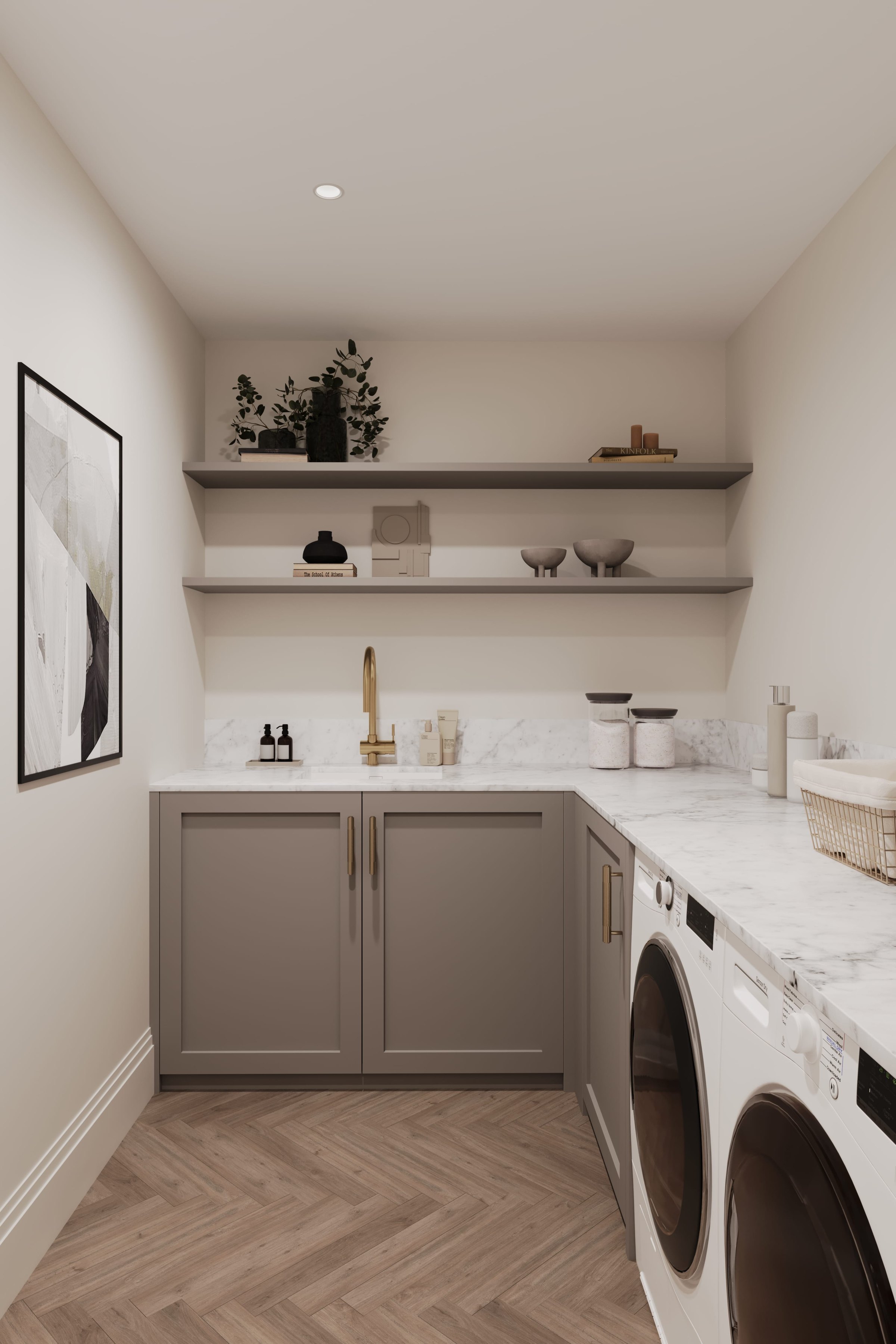 Grand Union Row utility room with fitted joinery, Norwood Green — interior design by HDEY