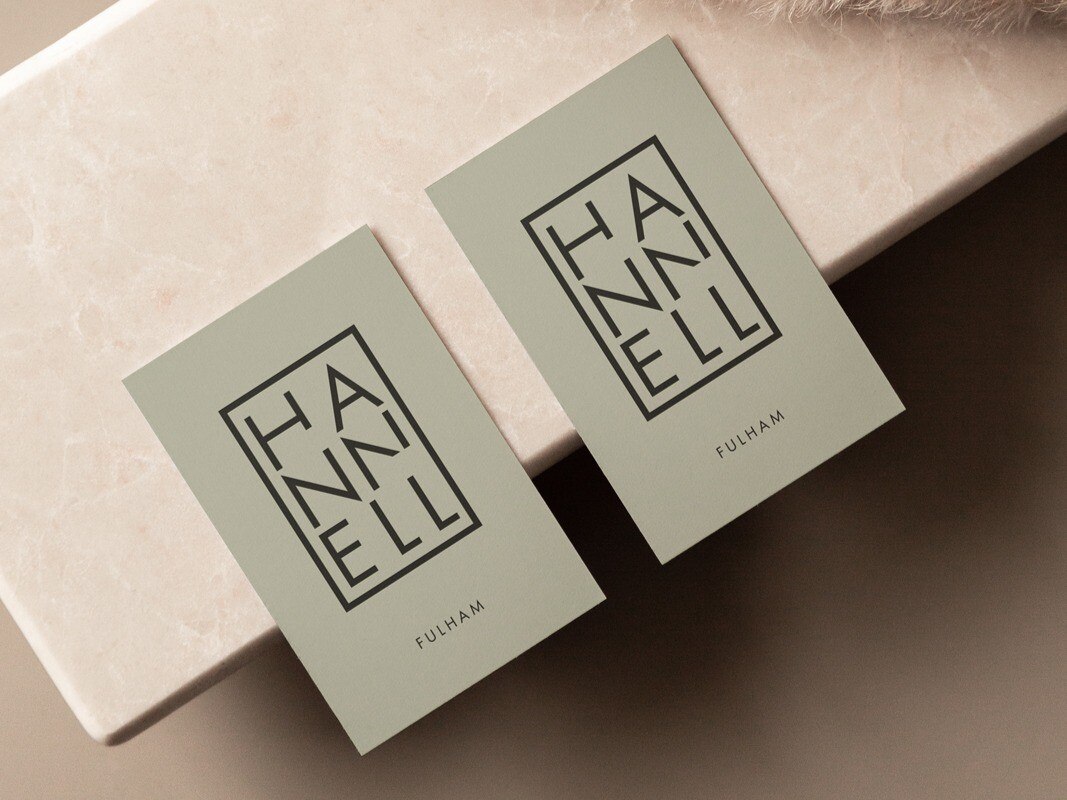 Hannell House brochures showing the stacked HANNELL monogram with FULHAM beneath, by HDEY