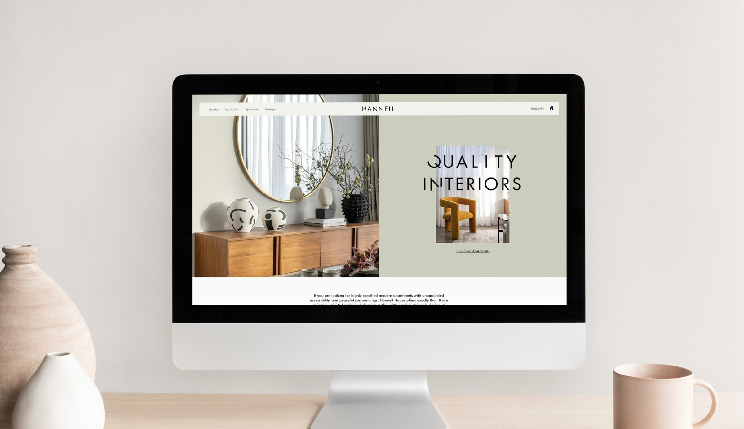 Hannell House website shown on a desktop screen, by HDEY