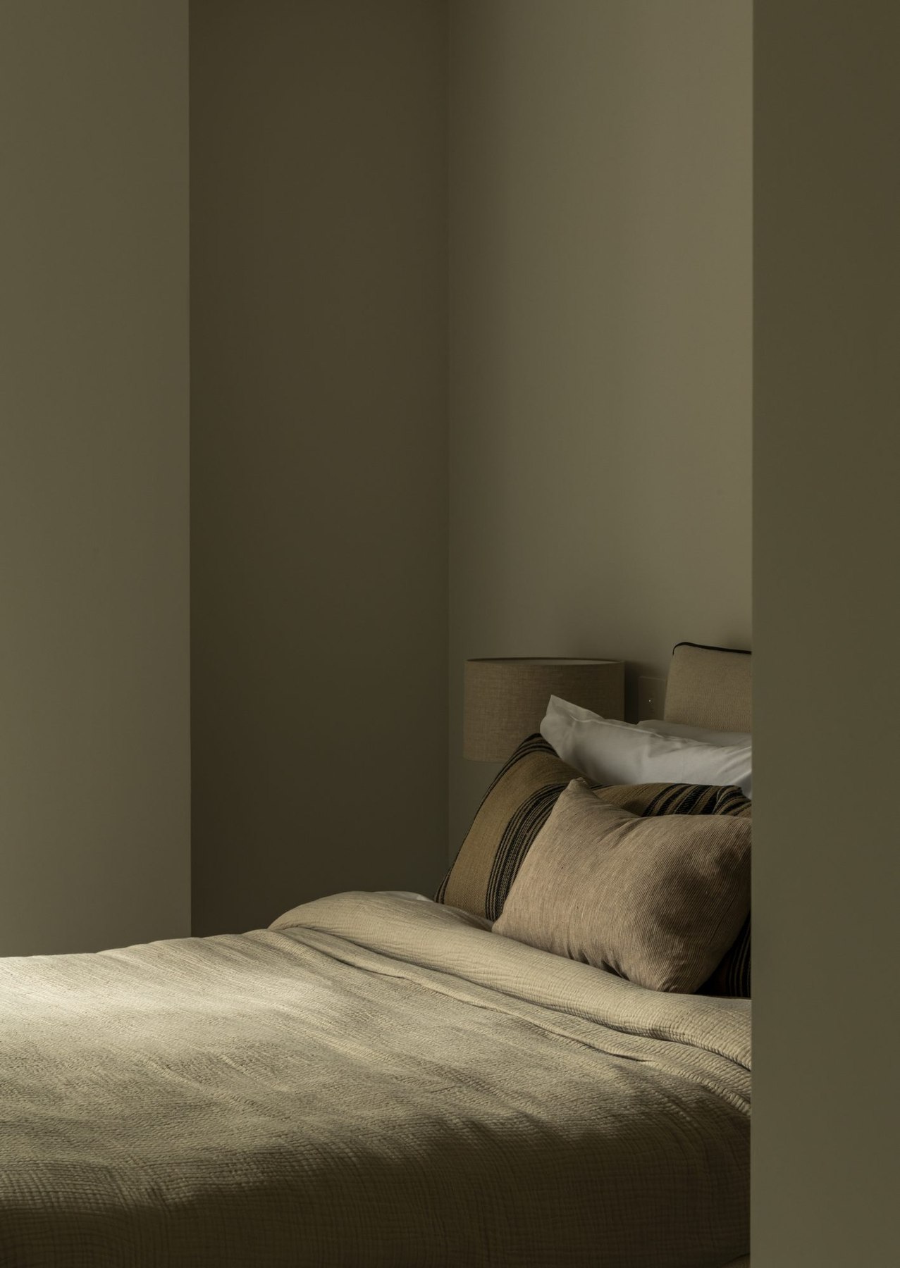 Ivy Gardens bedroom with layered textiles and a considered material palette, Ealing — interior design by HDEY