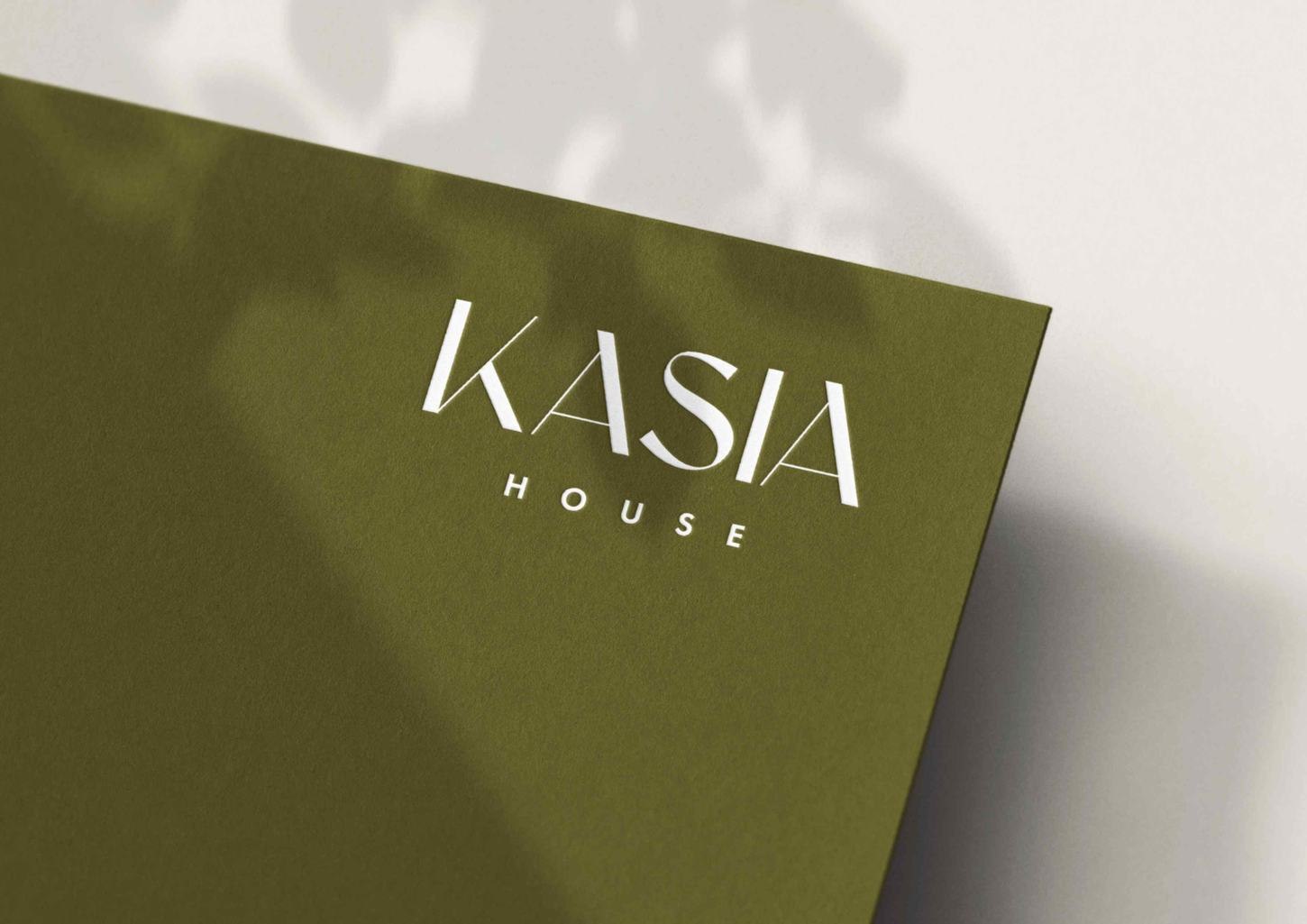 Kasia House logo in cream on olive green, brand identity by HDEY