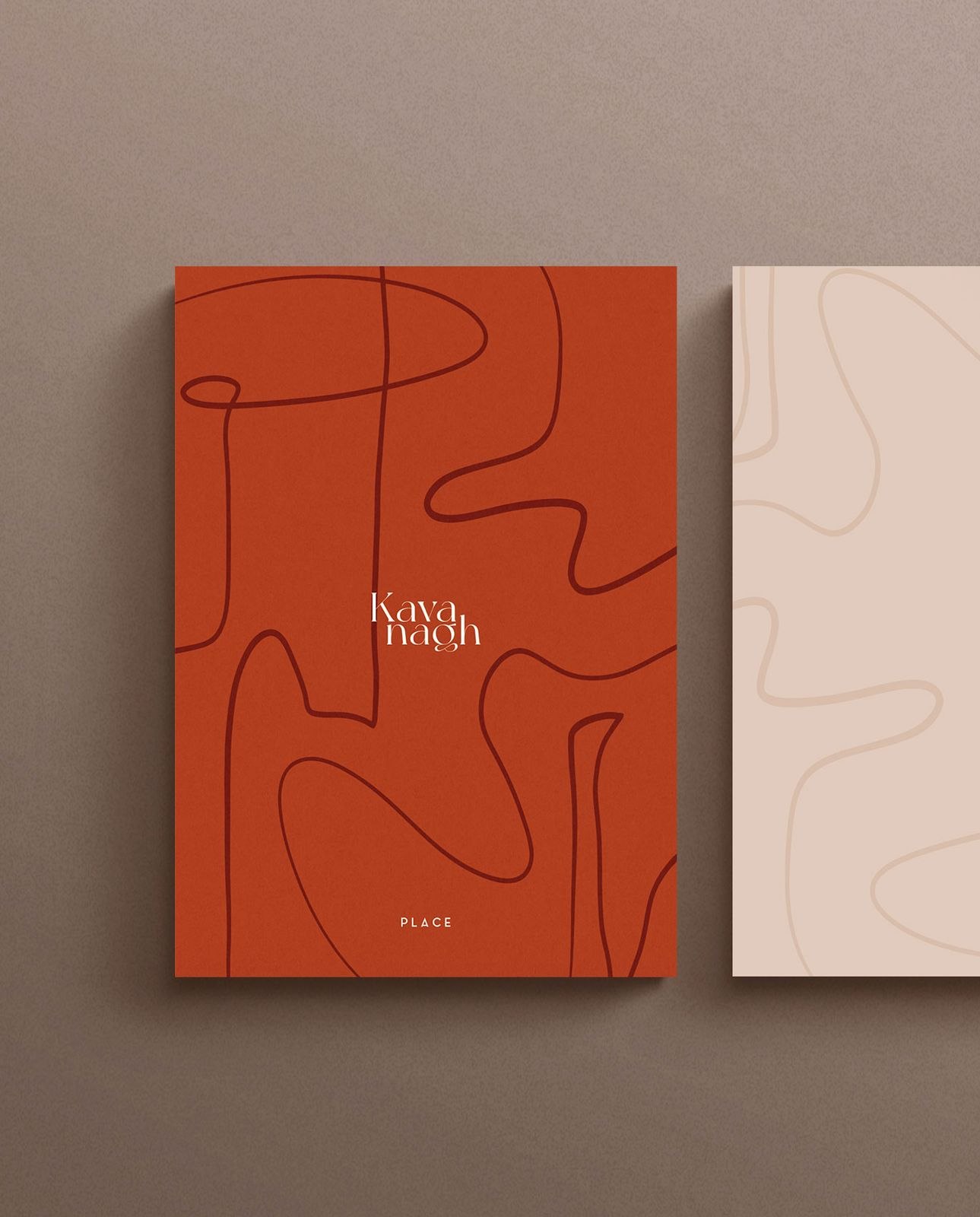 Kavanagh Place brochure covers in terracotta and blush with a continuous line motif, print design by HDEY