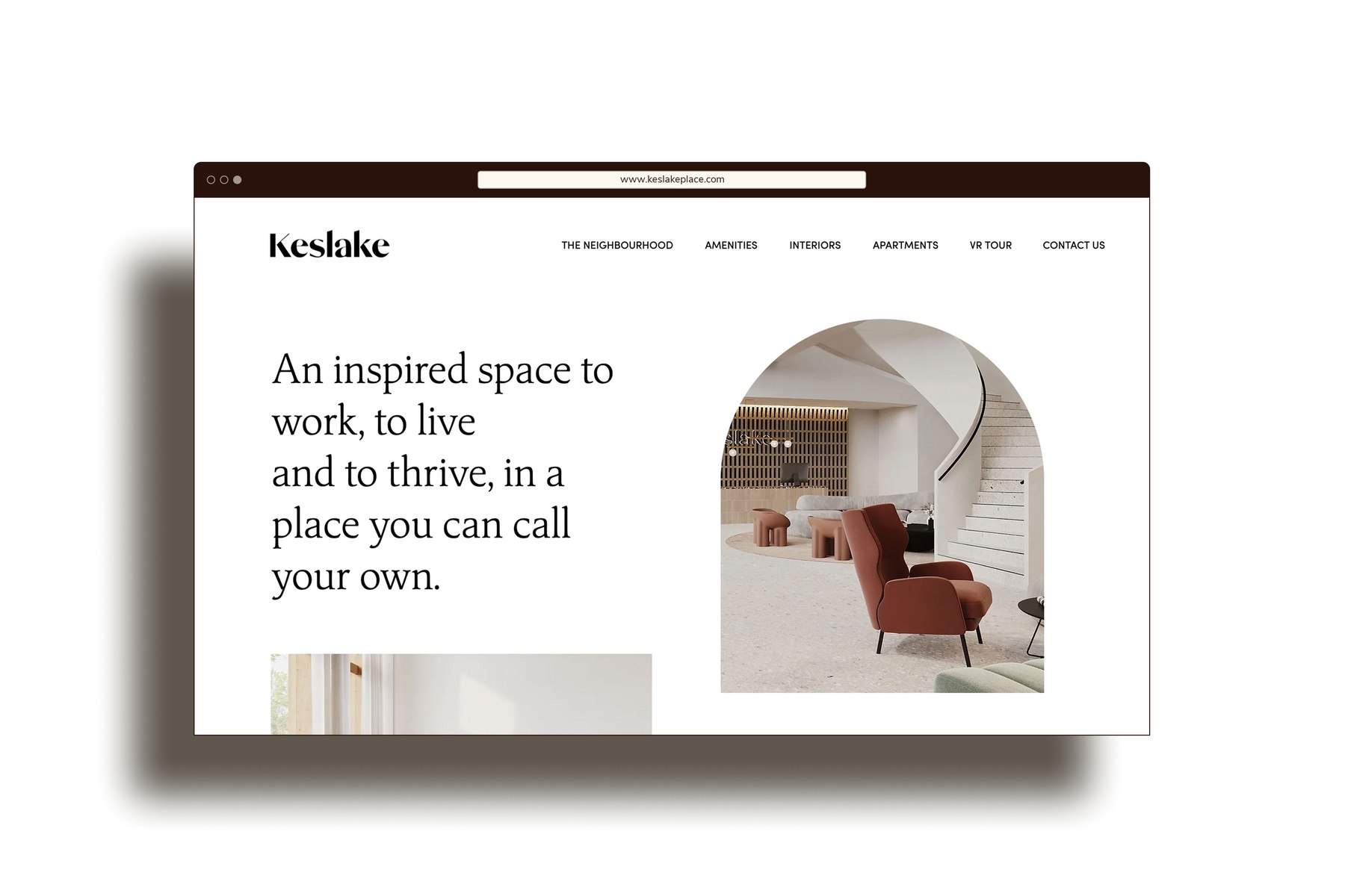 Keslake Place website homepage — an inspired space to work, to live and to thrive, web design by HDEY