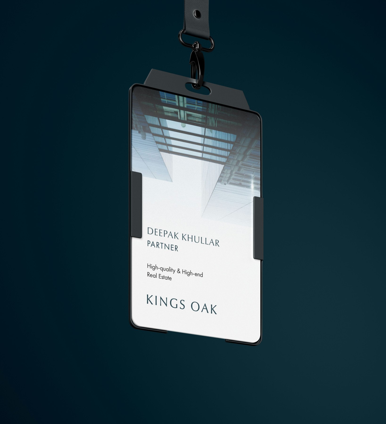 Kings Oak staff pass reading high-quality and high-end real estate, brand identity by HDEY