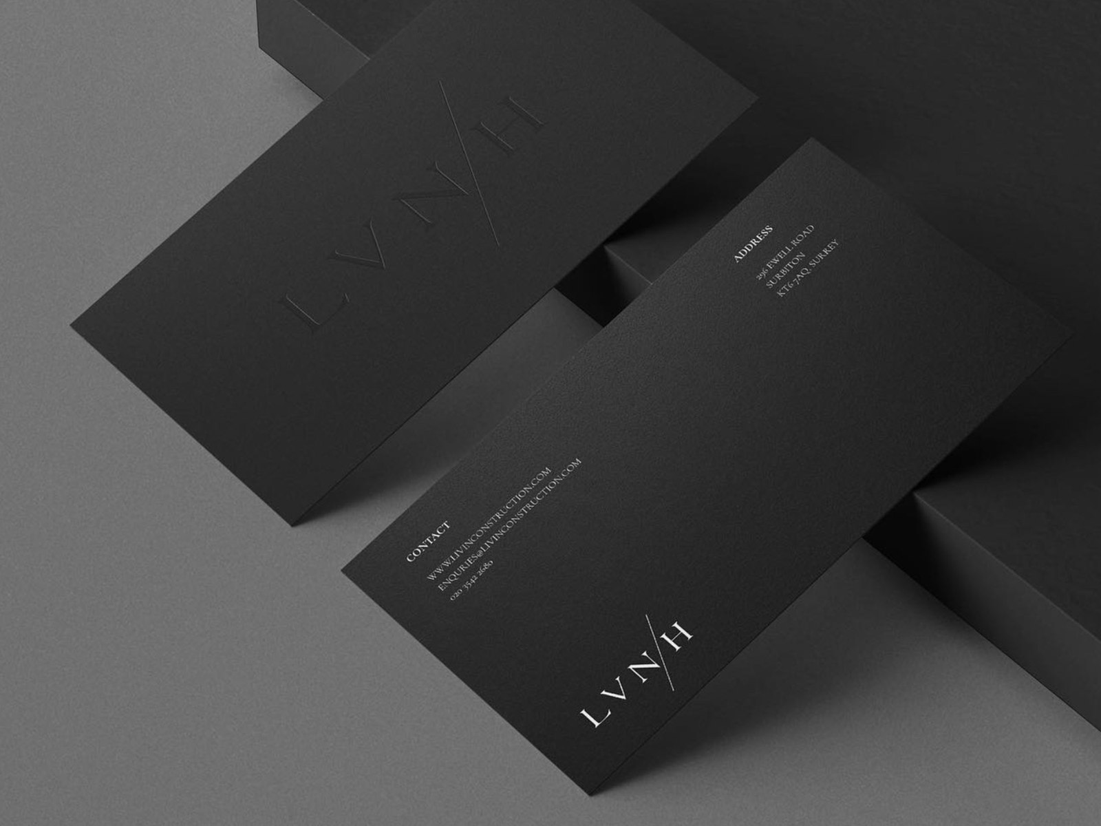 Livin' Construction LVN/H stationery — company rebrand by HDEY