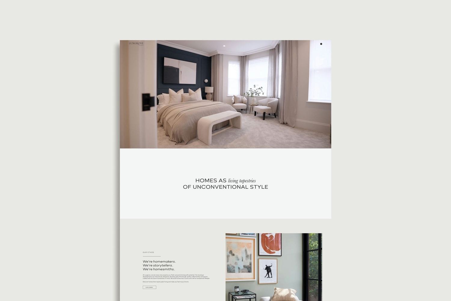 Luxgrove Homes website homepage — web design by HDEY