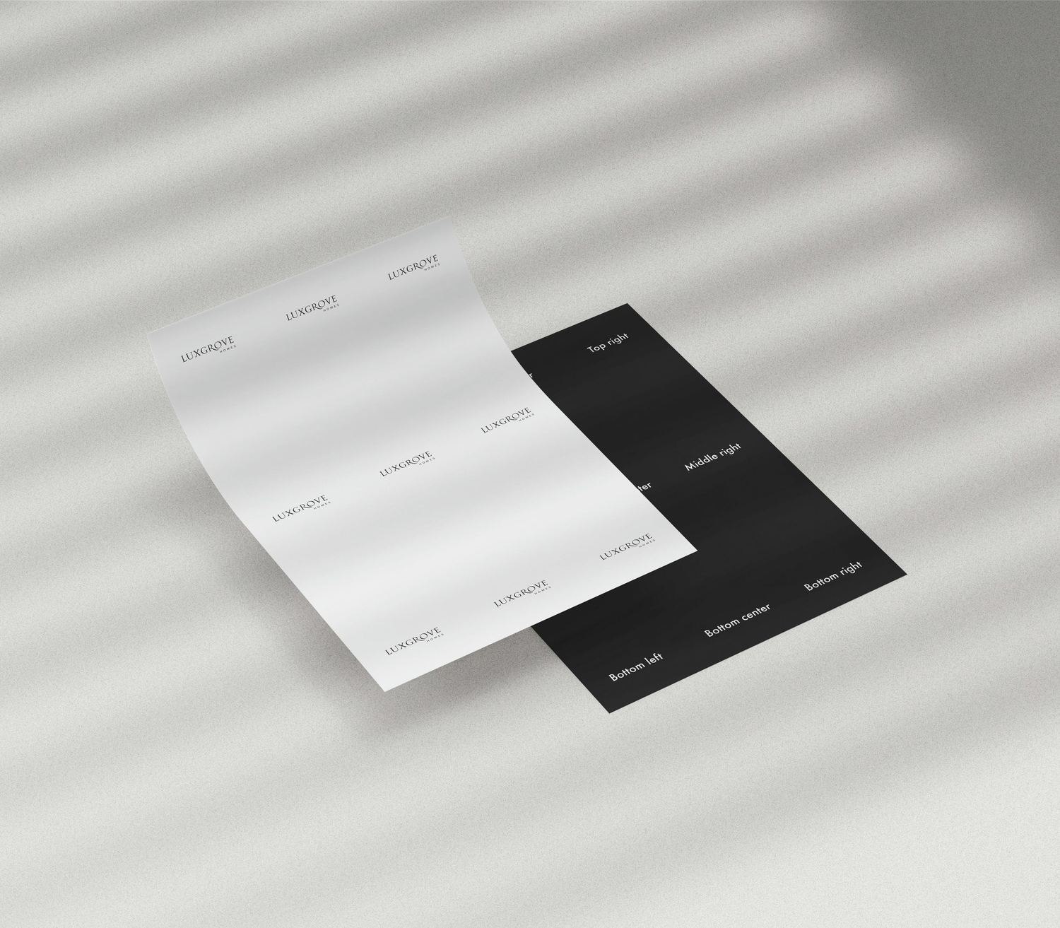 Luxgrove Homes tonal placement sheets showing top, middle and bottom light values — brand assets by HDEY