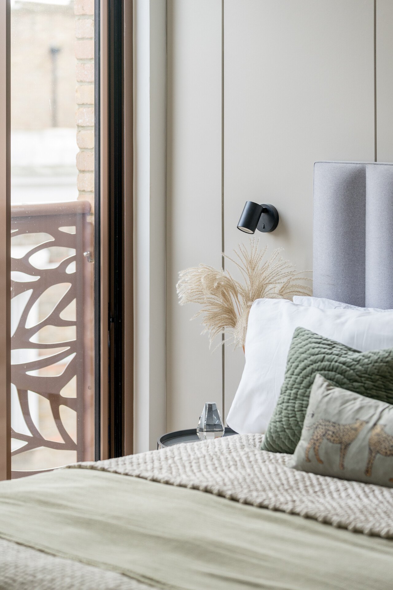 Market Place bedroom with the bed set against the juliet balcony, Acton, by HDEY