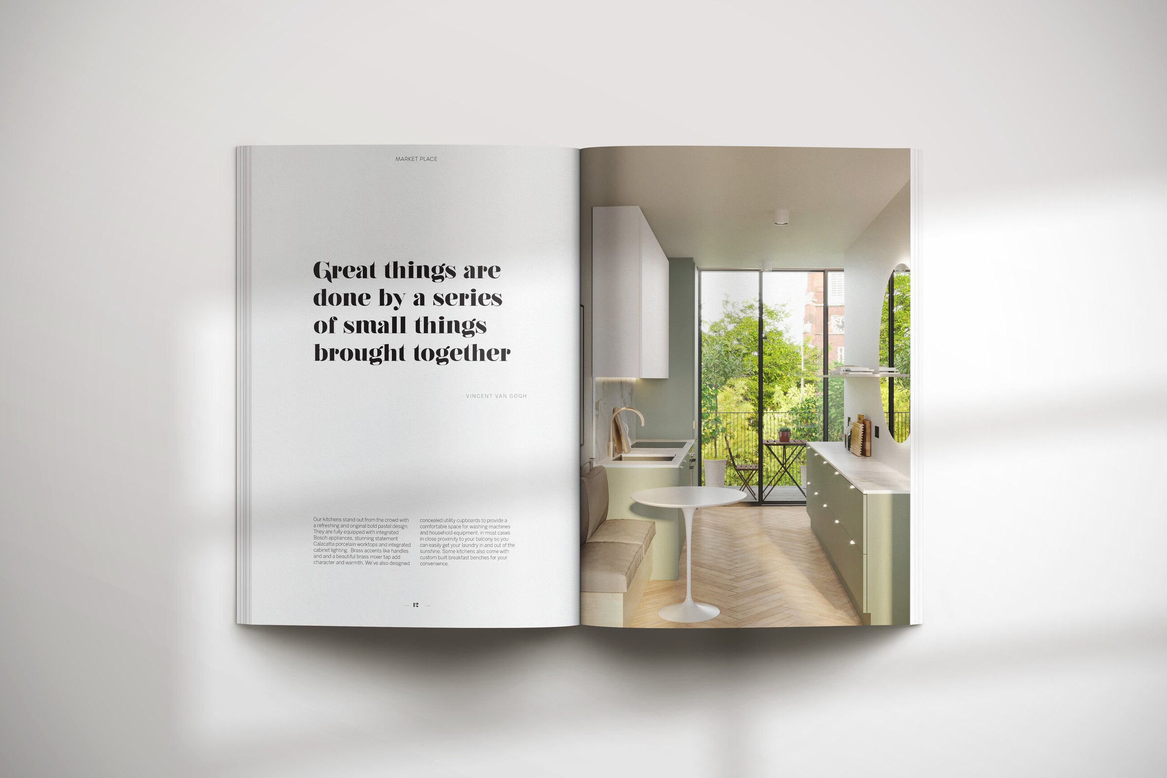Market Place brochure spread — print design and copywriting by HDEY