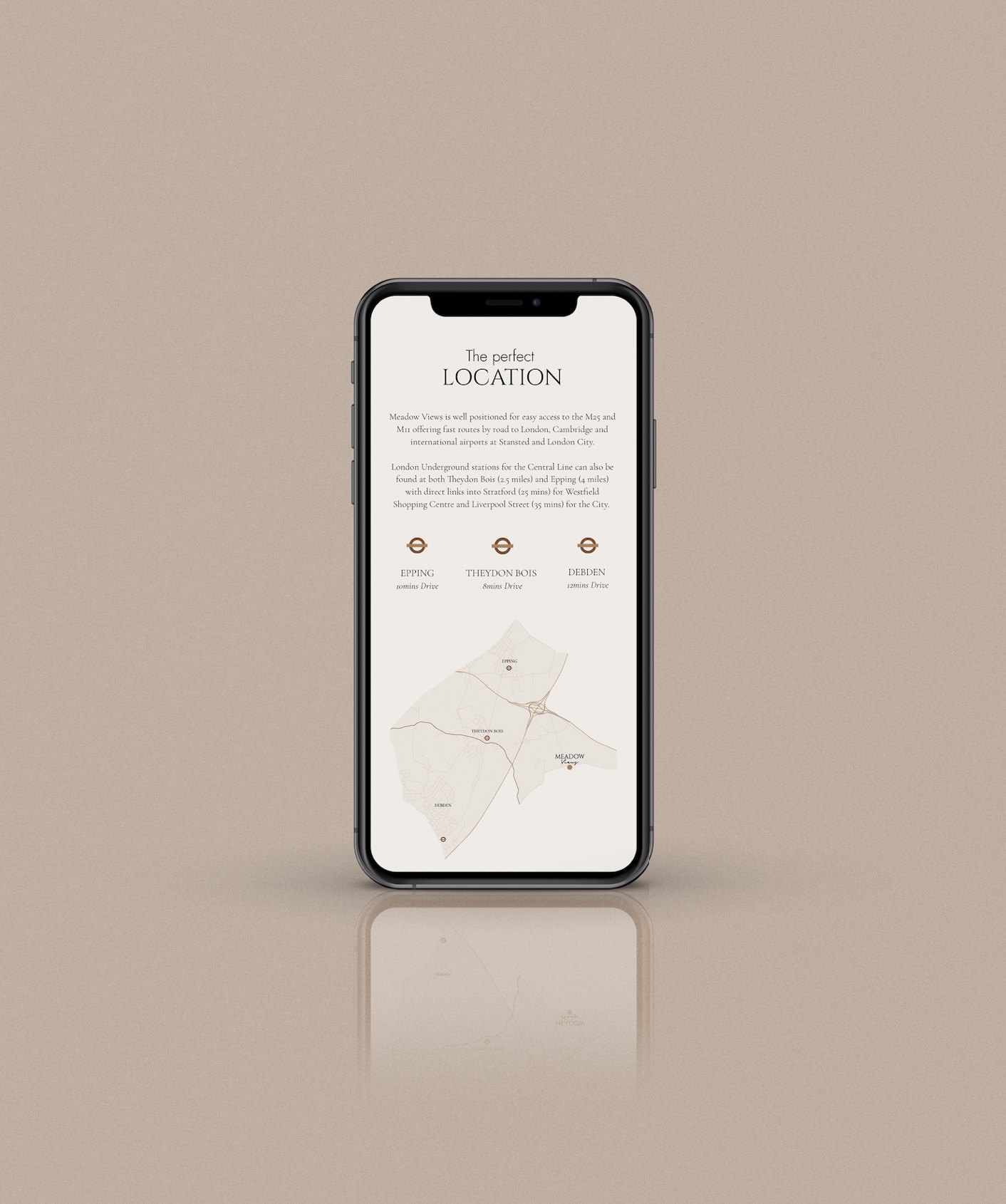 Meadow Views website shown on mobile — website design by HDEY