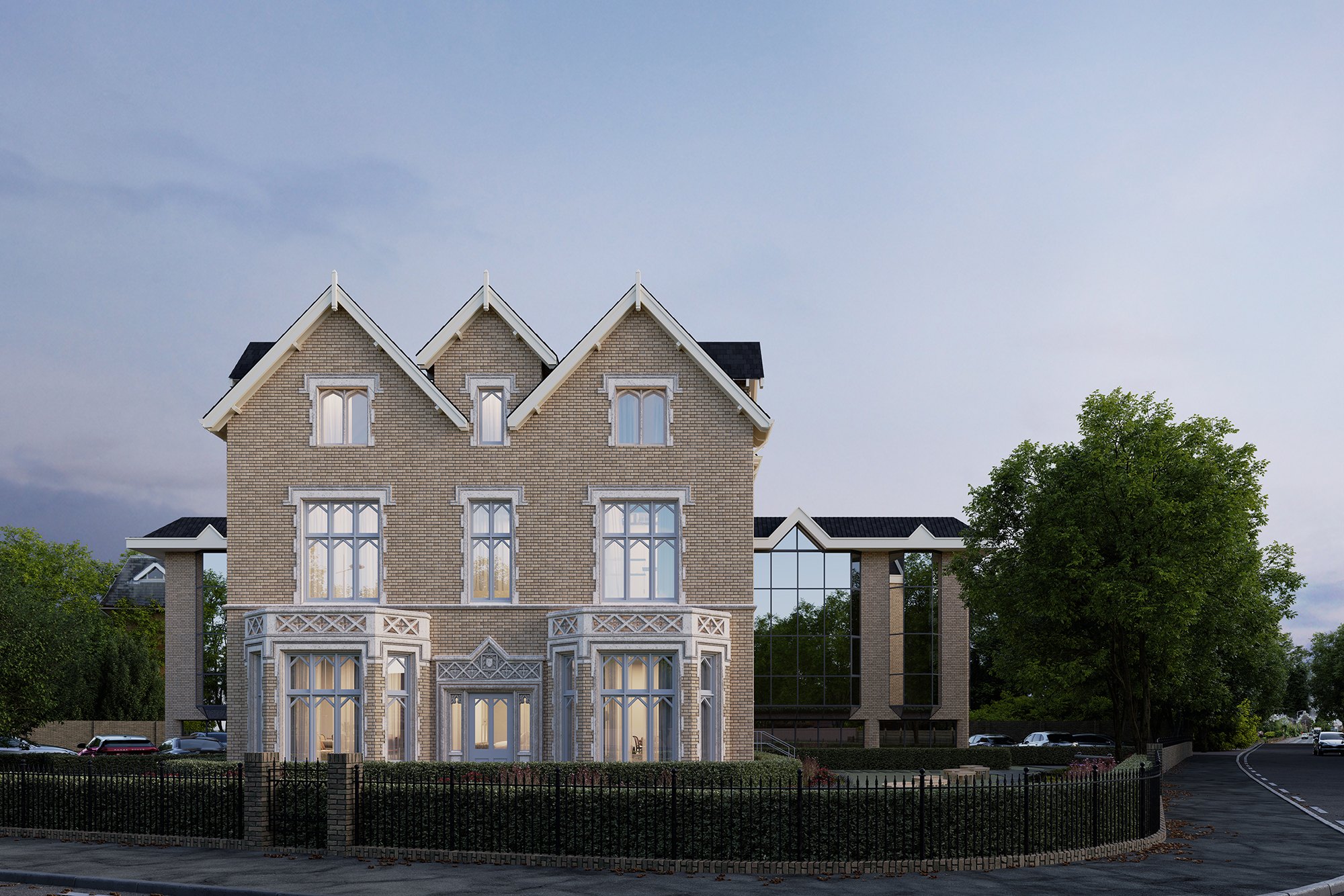 One London Road external CGI — brick elevation and landscaped communal gardens, Slough, by HDEY