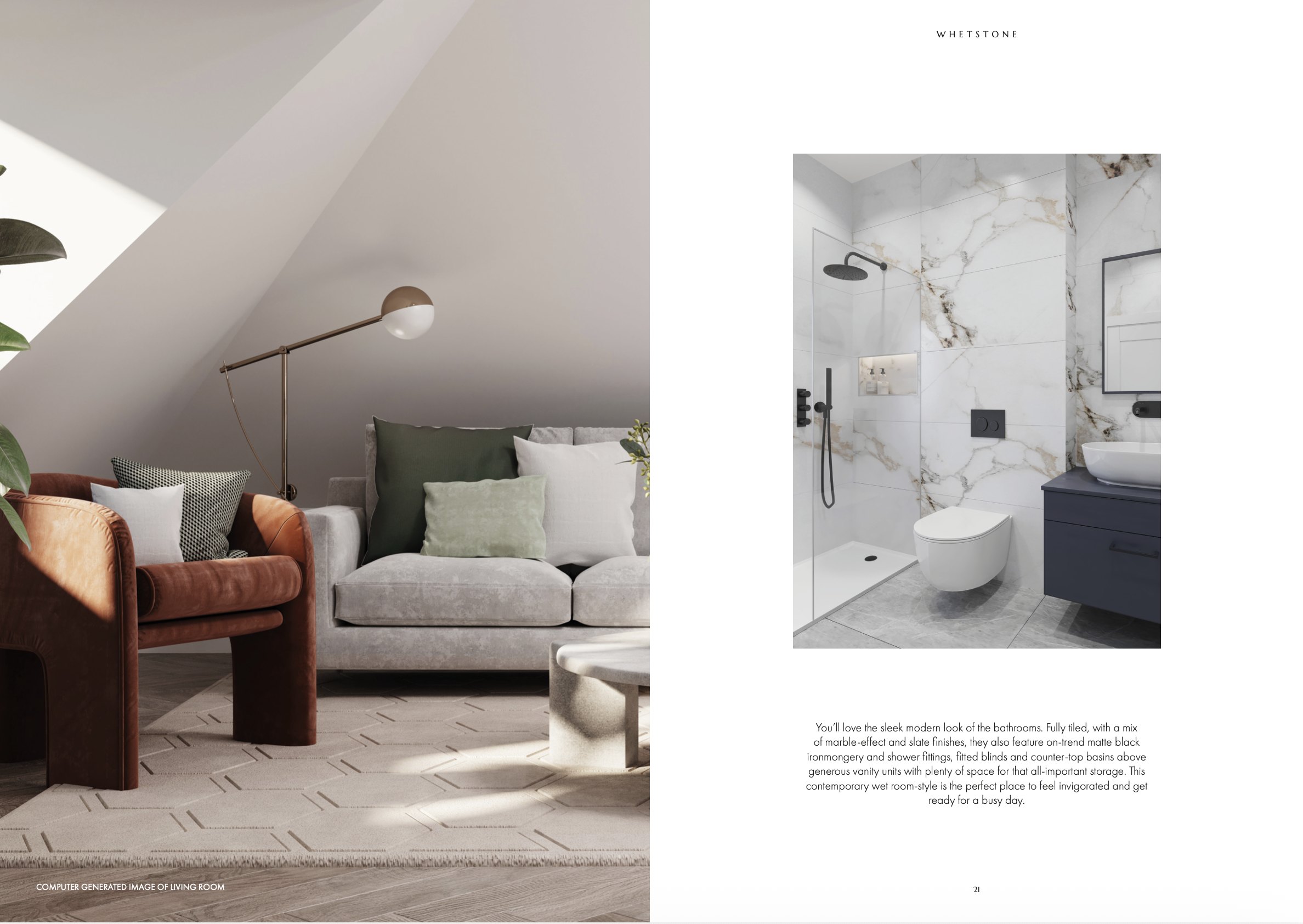 Parkhill Court brochure spread — print design by HDEY