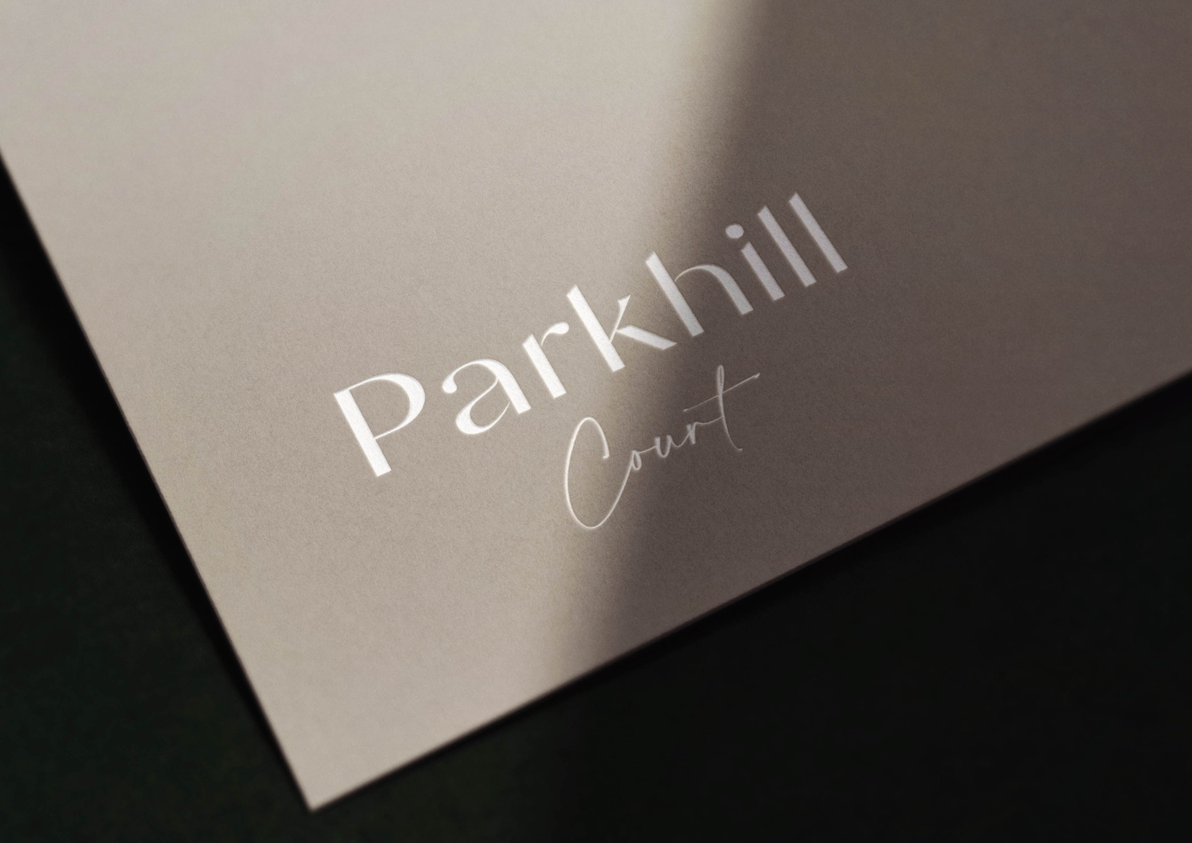 Parkhill Court logo — script and serif wordmark, brand identity by HDEY