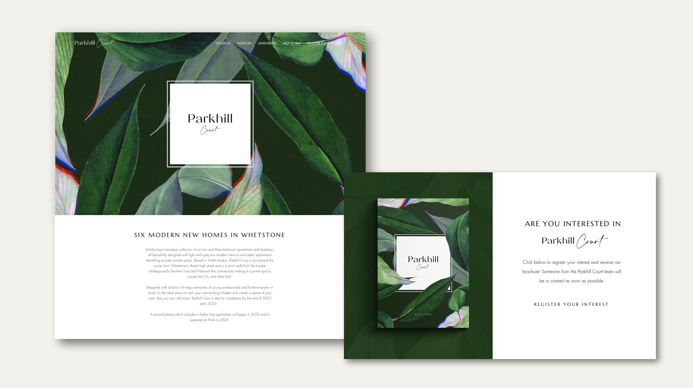 Parkhill Court website shown across devices — website design by HDEY