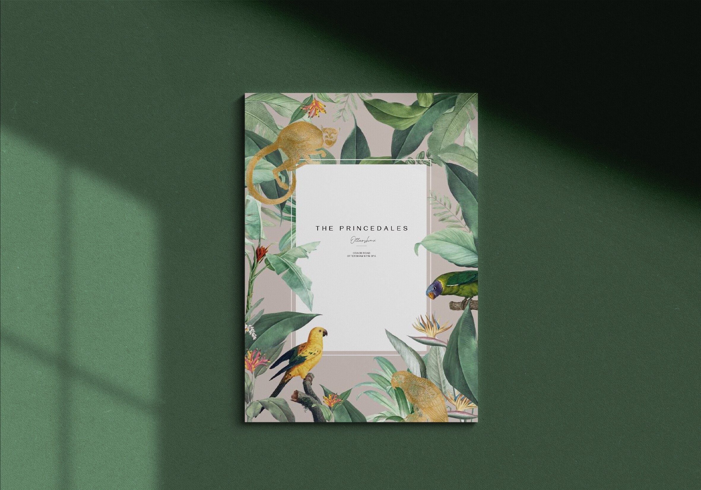 The Princedales brochure cover with the botanical identity, Ottershaw, print design by HDEY