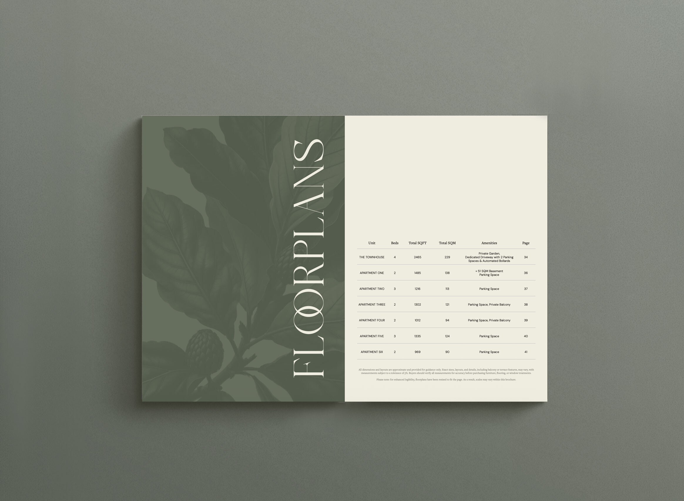 The Royal Oak Collection brochure floorplans spread with the botanical illustration, Sevenoaks, print design by HDEY