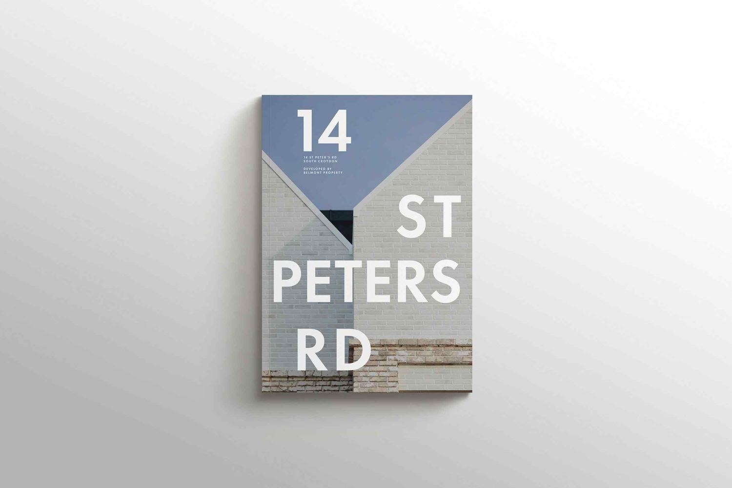 14 St Peter's Road brochure cover with the address set as a graphic, print design by HDEY