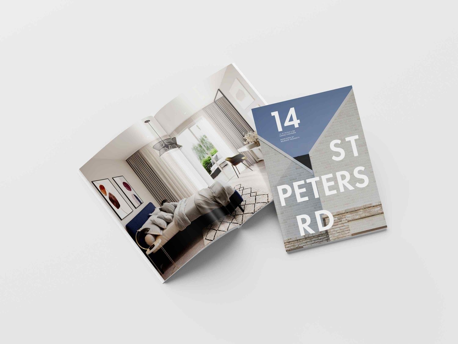 14 St Peter's Road brochure cover and inside pages, print design by HDEY