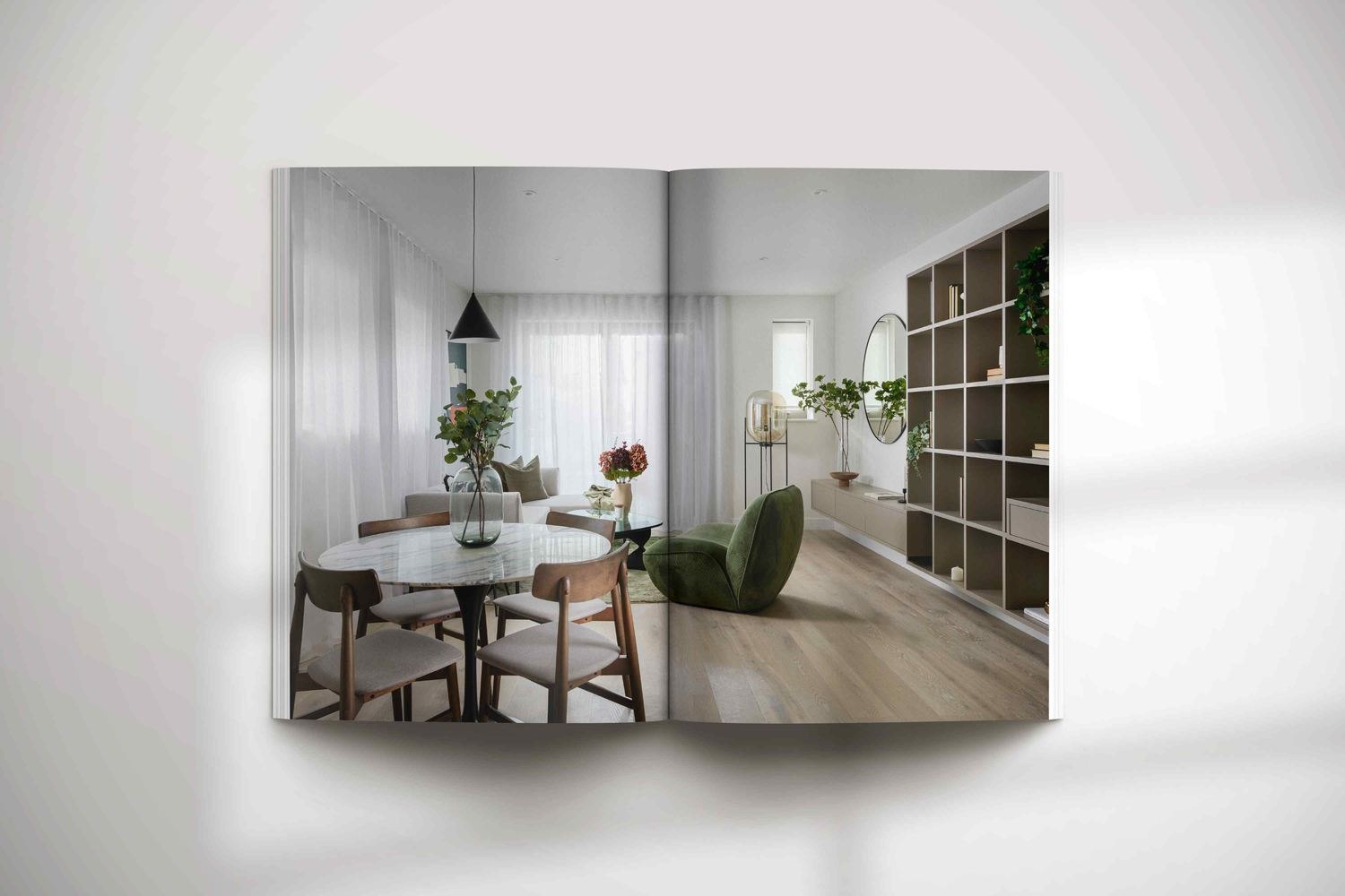 14 St Peter's Road brochure open at a show home spread, print design by HDEY