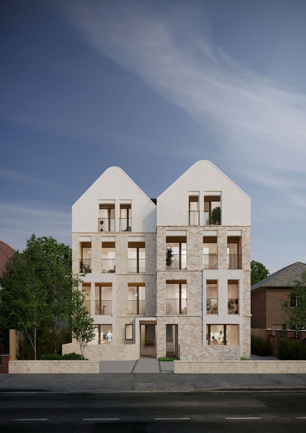 14 St Peter's Road exterior CGI showing the gabled brick elevation, Croydon — by HDEY