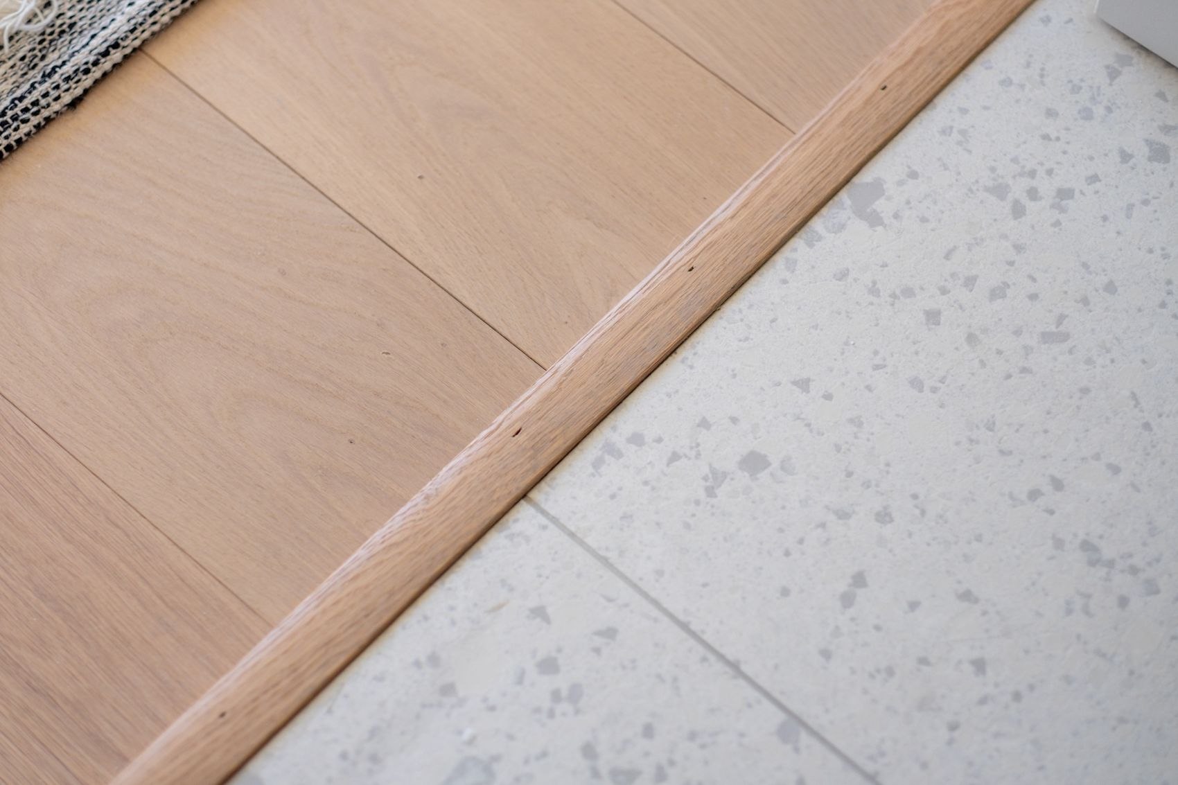 Streatley Road floor junction where oak meets terrazzo, London, specification by HDEY