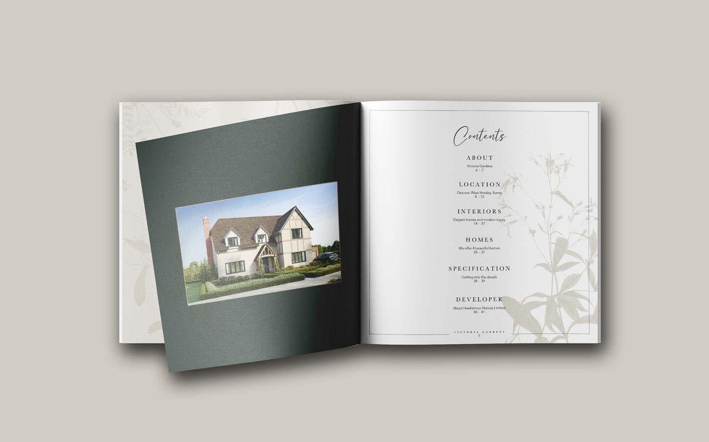 Victoria Gardens brochure cover, print design by HDEY
