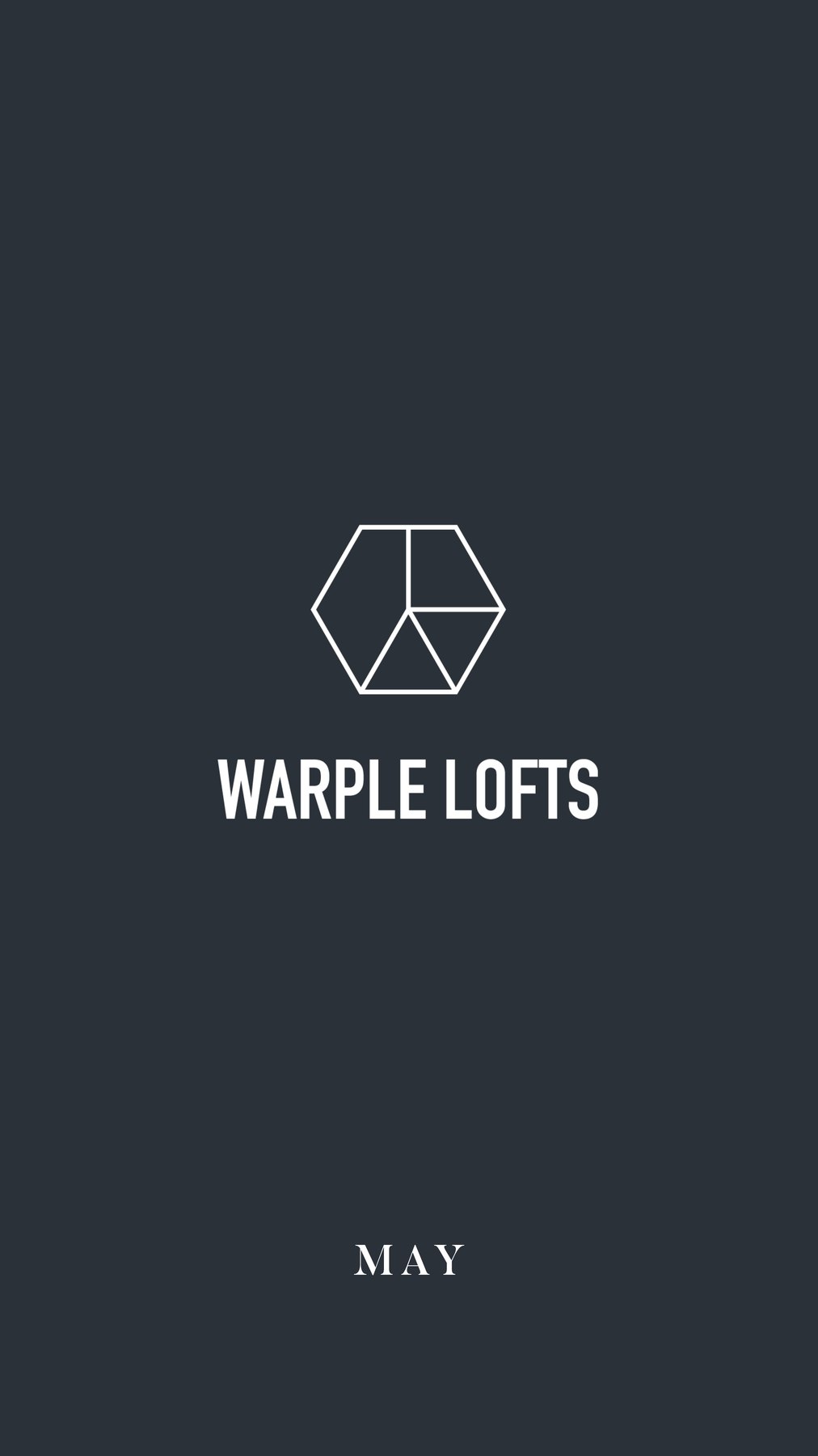 Warple Lofts logotype in white on charcoal, brand identity by HDEY