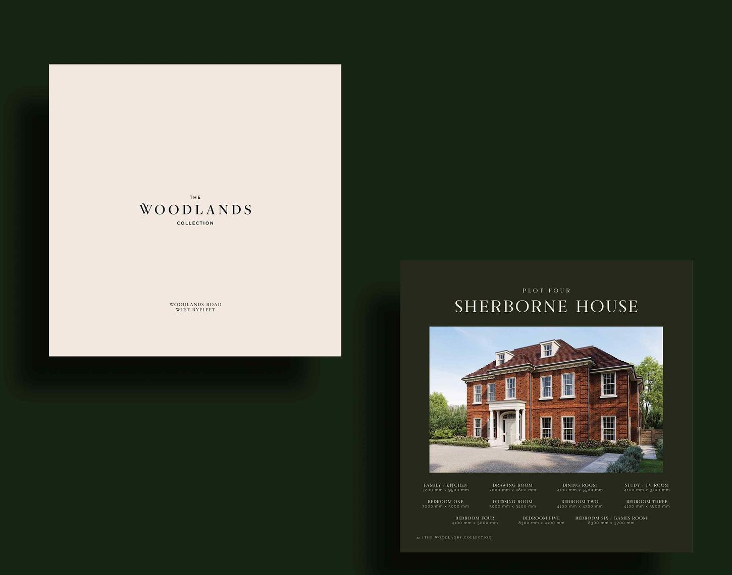 The Woodlands Collection site board for Sherborne House beside the brochure, by HDEY