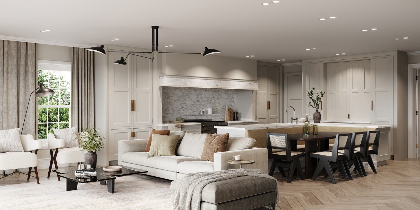 The Woodlands Collection living and dining CGI, West Byfleet — by HDEY