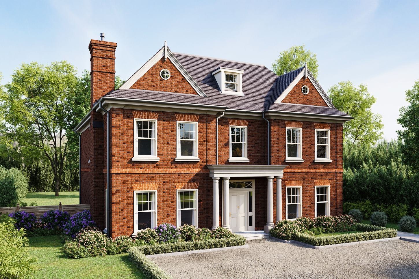 The Woodlands Collection external CGI of the red brick house, West Byfleet — by HDEY